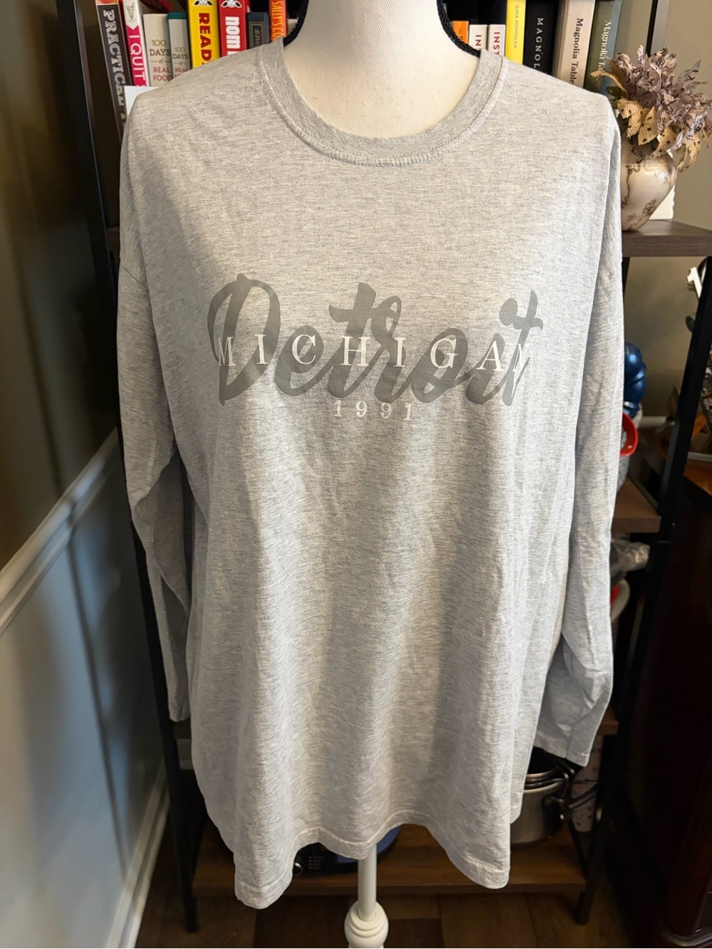 Boohoo Detroit Michigan 1991 Oversized Long Sleeve Tee - Gray